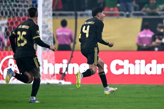 Mexico's midfielder #04 Edson Alvarez celebrates scoring his team's second goal during the Concacaf Gold Cup final football match between Mexico and USA at NRG Stadium in Houston, Texas on July 6, 2025. (Photo by CHANDAN KHANNA / AFP)