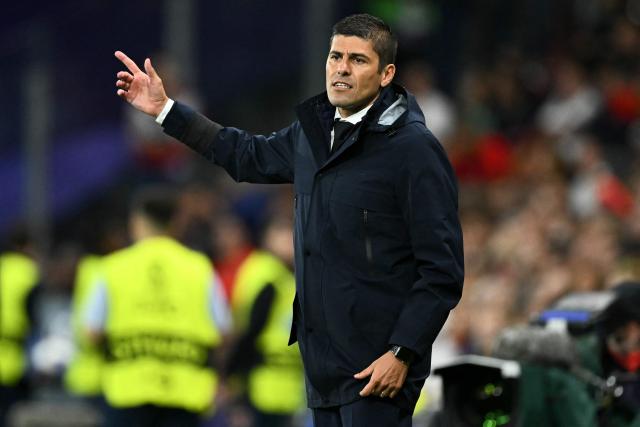 Portugal's head coach Francisco Neto gestures from the techincal area during the UEFA Women's Euro 2025 Group B football match between Portugal and Italy at the Stade de Geneve in Geneva, on July 7, 2025. (Photo by Fabrice COFFRINI / AFP)