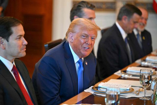 US President Donald Trump meets with unseen Israeli Prime Minister Benjamin Netanyahu at the Blue Room of the White House in Washington, DC, on July 7, 2025. Prime Minister Netanyahu will meet Monday with President Trump, who expressed hope for a "deal this week" between Israel and Hamas that sees hostages released from the Gaza Strip. Indirect negotiations between Israel and Hamas began on July 6 in Doha, aiming to broker a ceasefire and reach an agreement on the release of hostages in exchange for Palestinian prisoners. (Photo by ANDREW CABALLERO-REYNOLDS / AFP)