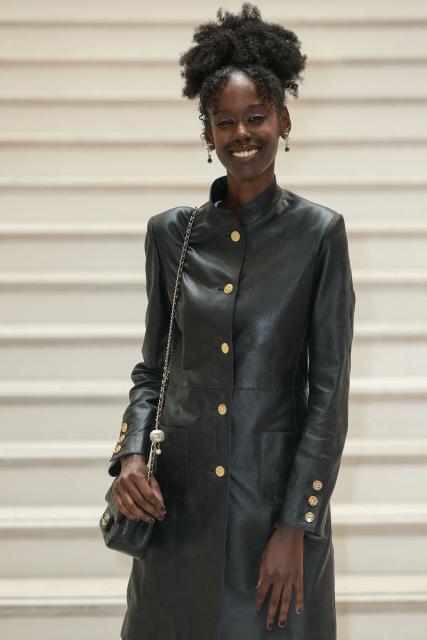 French film director and screenwriter Ramata-Toulaye Sy, poses upon arrival ahead of the Chanel's Haute-Couture Fall/Winter 2025-26 collection show in Paris on July 8, 2025. (Photo by Thomas SAMSON / AFP)