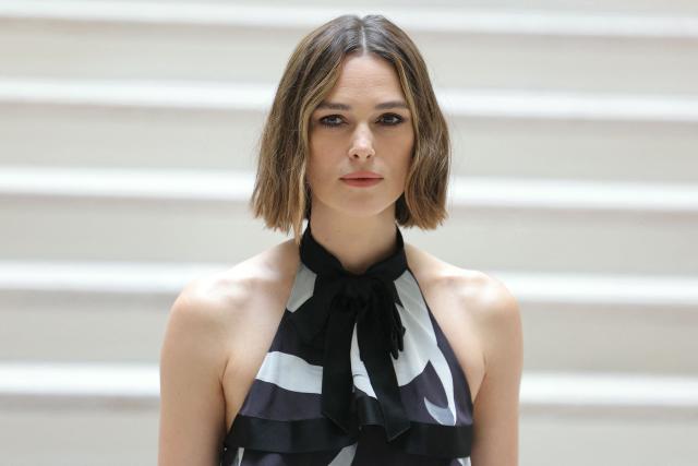British actress Keira Knightley poses upon arrival ahead of the Chanel's Haute-Couture Fall/Winter 2025-26 collection show in Paris on July 8, 2025. (Photo by Thomas SAMSON / AFP)