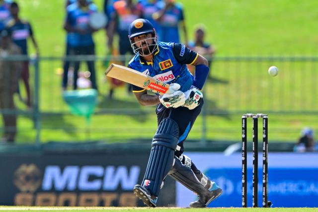 Sri Lanka's Kusal Mendis plays a shot during the third and final one-day international (ODI) cricket match between Sri Lanka and Bangladesh at the Pallekele International Cricket Stadium in Kandy on July 8, 2025. (Photo by Ishara S. KODIKARA / AFP)