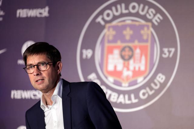 New Toulouse Football Club (TFC) President Olivier Cloarec gives a press conference at the Stadium de Toulouse, in Toulouse, south-western France, on July 8, 2025. (Photo by Valentine CHAPUIS / AFP)