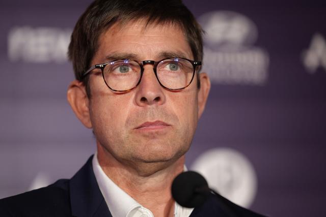 New Toulouse Football Club (TFC) President Olivier Cloarec gives a press conference at the Stadium de Toulouse, in Toulouse, south-western France, on July 8, 2025. (Photo by Valentine CHAPUIS / AFP)