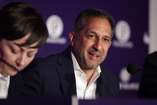 Managing Director of RedBird Capital Partners and Interim Chairman of TFC Neil Chugani speaks during a press conference at the Stadium de Toulouse, in Toulouse, south-western France, on July 8, 2025. (Photo by Valentine CHAPUIS / AFP)