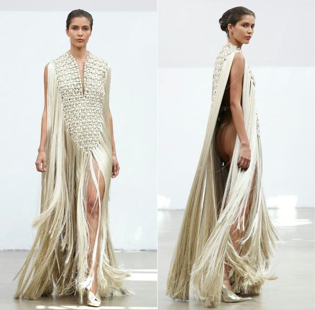 (COMBO) This combination of pictures created on July 10, 2025 shows
a model presenting a creation for Rami Al Ali during the Women's Haute-Couture Fall/Winter 2025-26 collection show in Paris, on July 10, 2025. (Photo by Thomas SAMSON / AFP)