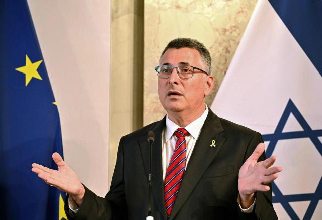 Israel's Foreign Minister Gideon Sa'ar addresses a joint press conference with his Austrian and German counterpart in Vienna, on July 10, 2025. (Photo by ZOE-SOPHIE ZIMMERMANN / AFP) / Austria OUT