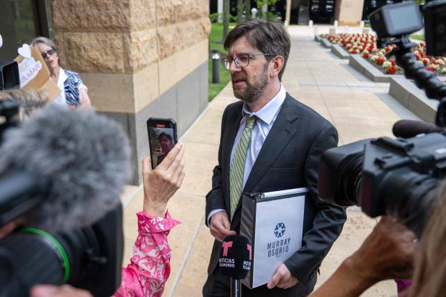 Simon Sandoval-Moshenberg, the attorney for Kilmar Armando Abrego Garcia, speaks to the press outside the US District Court in Greenbelt, Maryland, before the start of an evidentiary hearing in the case of Abrego Garcia on July 10, 2025. Abrego Garcia, 30, was summarily deported to the maximum security CECOT prison in El Salvador in March 2025 as part of President Donald Trump's crackdown on undocumented migrants. Justice Department lawyers later admitted that Abrego Garcia, who is married to a US citizen, was wrongly removed due to an "administrative error." He was brought back to the United States last month to face human smuggling charges in the southern state of Tennessee. (Photo by Jim WATSON / AFP)