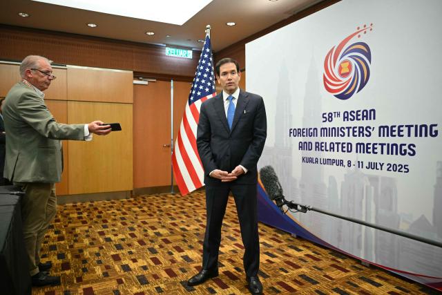 US Secretary of State Marco Rubio gives a media briefing during the ASEAN Foreign Ministers' Meeting at the Convention Centre in Kuala Lumpur on July 11, 2025. (Photo by Mandel NGAN / POOL / AFP)