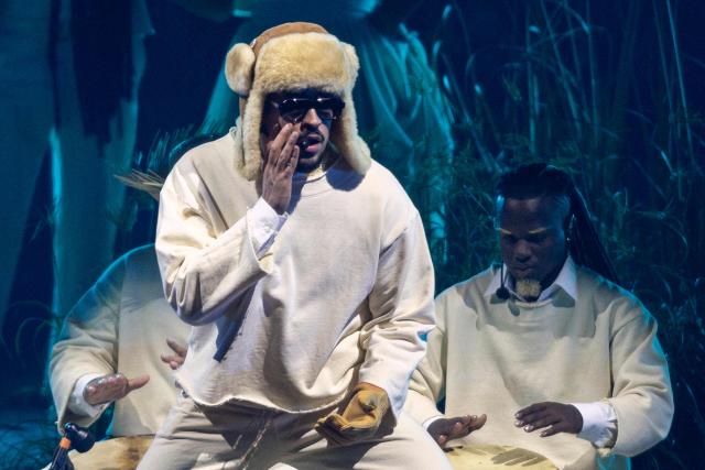 Puerto Rican singer Bad Bunny performs onstage during the first show of his 30-date concert residency at the Coliseo de Puerto Rico in San Juan, Puerto Rico, on July 11, 2025. (Photo by Ricardo ARDUENGO / AFP)