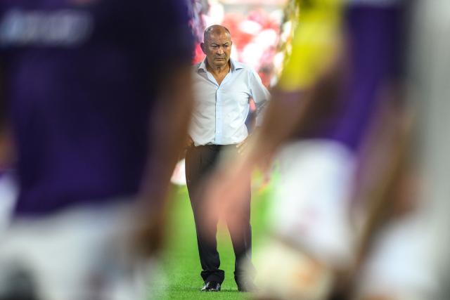 Japan's head coach Eddie Jones looks on before the international rugby union Test match against Wales at the Noevir Stadium in Kobe on July 12, 2025. (Photo by Philip FONG / AFP)
