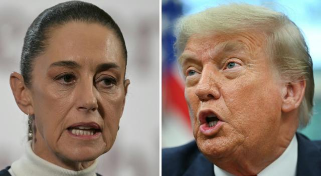 (COMBO) This combination of file pictures created on July 12, 2025 shows
Mexico's President Claudia Sheinbaum (L) speaking during her daily press conference at the National Palace in Mexico City on February 3, 2025, and US President Donald Trump speaking  during a meeting with Democratic Republic of the Congo Foreign Minister Thérèse Kayikwamba Wagner and Rwandan Foreign Minister Olivier Nduhungirehe (not pictured) in the Oval Office of the White House in Washington, DC, on June 27, 2025.. Mexico slammed US President Donald Trump's latest threat of 30 percent tariffs on July 12, 2025, as an "unfair deal," according to a government statement. (Photo by Yuri CORTEZ and ANDREW CABALLERO-REYNOLDS / AFP)