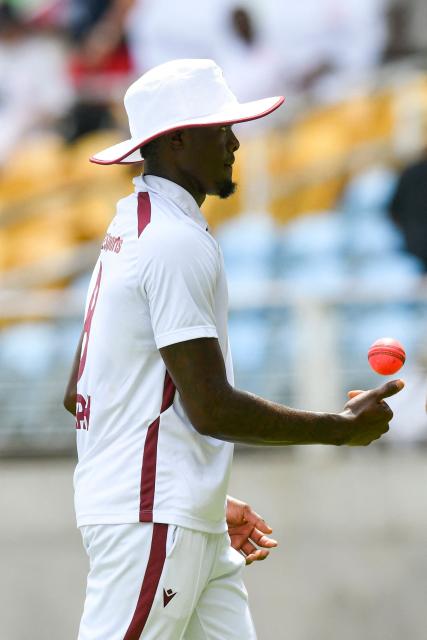 Alzarri Joseph of West Indies walks off the field after taking five wicket for 27 runs during the third day of the third Test cricket match between West Indies and Australia at Sabina Park in Kingston, Jamaica, on July 14, 2025. (Photo by Randy Brooks / AFP)