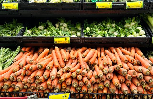 Vegetables imported from Mexico are seen at a supermarket in Houston, Texas, on July 15, 2025. The United States is imposing antidumping duties on most imports of fresh tomatoes from Mexico, the US Commerce Department said Monday as Washington alleged its neighbor engaged in  unfair trade. (Photo by RONALDO SCHEMIDT / AFP)