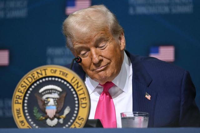 US President Donald Trump attends the Pennsylvania Energy and Innovation Summit on the campus of Carnegie Mellon University in Pittsburgh, Pennsylvania on July 15, 2025. (Photo by ANDREW CABALLERO-REYNOLDS / AFP)