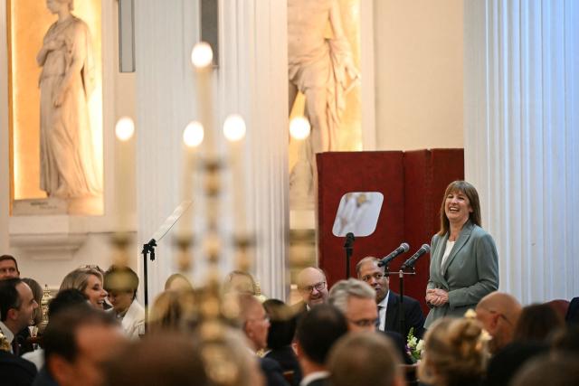 Britain's Chancellor of the Exchequer Rachel Reeves delivers her keynote speech during the Financial and Professional Services Dinner, hosted by the Lord Mayor of the City London, at Mansion House, in the City of London, on July 15, 2025. (Photo by JUSTIN TALLIS / AFP)