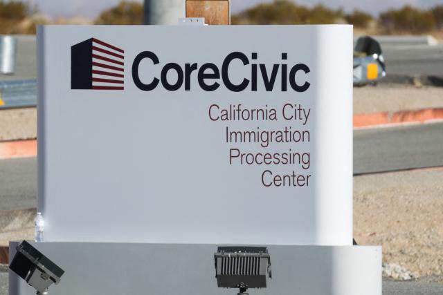 The CoreCivic, Inc. California City Immigration Processing Center stands in the Kern County desert awaiting reopening as a federal immigrant detention facility under contract with the US Immigration and Customs Enforcement (ICE) in California City, California on July 10, 2025. (Photo by Patrick T. Fallon / AFP)