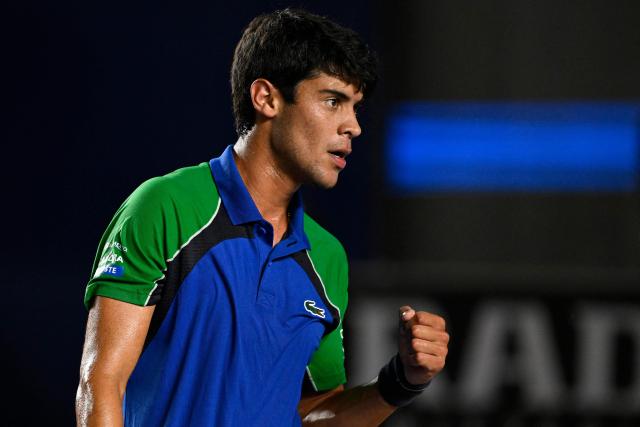 Mexico's Rodrigo Pacheco reacts after a point against Australia's Adam Walton during the Mexico ATP Open men's singles tennis match at the Cabo Sports Complex in Los Cabos, Baja California, Mexico on July 15, 2025. (Photo by Alfredo ESTRELLA / AFP)
