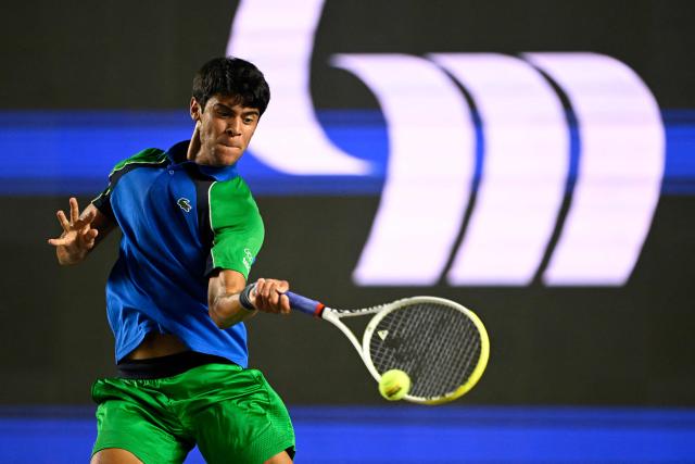 Mexico's Rodrigo Pacheco returns the ball to Australia's Adam Walton during the Mexico ATP Open men's singles tennis match at the Cabo Sports Complex in Los Cabos, Baja California, Mexico on July 15, 2025. (Photo by Alfredo ESTRELLA / AFP)