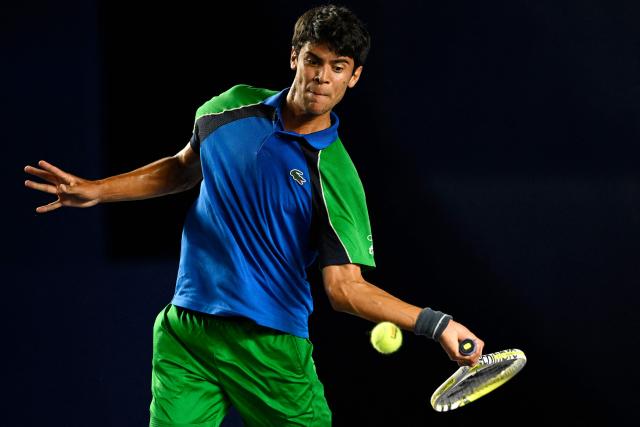 Mexico's Rodrigo Pacheco returns the ball to Australia's Adam Walton during the Mexico ATP Open men's singles tennis match at the Cabo Sports Complex in Los Cabos, Baja California, Mexico on July 15, 2025. (Photo by Alfredo ESTRELLA / AFP)
