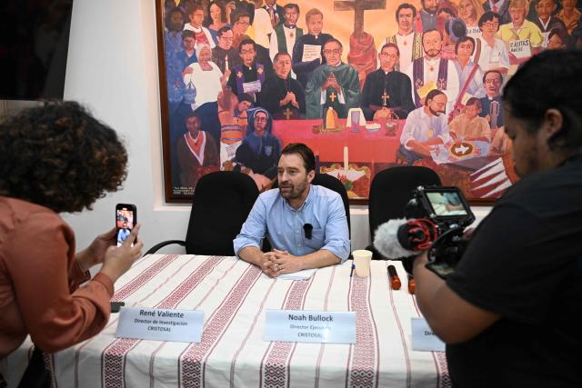 Executive director of the NGO Cristosal, Noah Bullock, speak with journalist after a press conference in Guatemala City, on July 17, 2025. NGO Cristosal, a leading rights group investigating corruption in El Salvador, said on July 17, 2025, it had been forced into exile due to "escalating repression" by President Nayib Bukele's administration. (Photo by JOHAN ORDONEZ / AFP)
