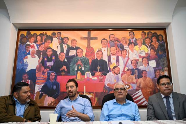 Executive director of the NGO Cristosal, Noah Bullock (C) speaks next to director of research Rene Valiente (L), Abraham Abrego (2nd R), director of the strategic litigation and Guatemalan lawyer Rafael Cruz (R) during a press conference in Guatemala City on July 17, 2025. NGO Cristosal, a leading rights group investigating corruption in El Salvador, said on July 17, 2025, it had been forced into exile due to "escalating repression" by President Nayib Bukele's administration. (Photo by JOHAN ORDONEZ / AFP)