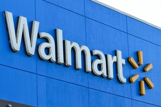 (FILES) The Walmart logo is seen outside a Walmart store in Burbank, California on August 15, 2022. A suspect is in custody after multiple people were stabbed on July 26, 2025 at a Walmart in Traverse City, Michigan, Michigan State Police announced on X (formerly Twitter). (Photo by Robyn Beck / AFP)
