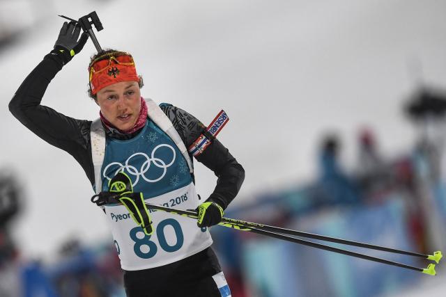 (FILES) Germany's Laura Dahlmeier competes in the women's 15km individual biathlon event at the Alpensia biathlon center during the Pyeongchang 2018 Winter Olympic Games on February 15, 2018, in Pyeongchang. German double biathlon champion Laura Dahlmeier was confirmed dead on July 30, 2025 after she was seriously injured by a rockfall on a Pakistani mountain. The dangerous nature of the site made rescue efforts "impossible", her agency said in a statement issued on July 30, 2025, which confirmed her death. "Rescue efforts to recover her failed and the operation was suspended," the statement continued. The accident happened around midday on July 28, 2025 at an altitude of 5,700 metres on Laila Peak in the Karakoram range, according to a statement from her team on her official social media sites. (Photo by Christof STACHE / AFP)