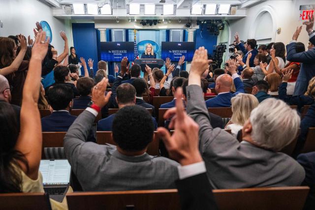 White House Press Secretary Karoline Leavitt takes questions during a press briefing in the Brady Briefing Room of the White House in Washington, DC, on July 31, 2025. (Photo by Jim WATSON / AFP)