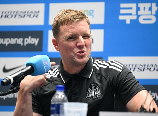 Newcastle United's manager Eddie Howe speaks during a pre-match press conference in Seoul on August 2, 2025, ahead of the friendly football match between Newcastle United and Tottenham Hotspur. (Photo by Jung Yeon-je / AFP)