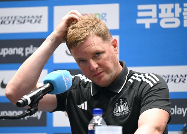 Newcastle United's manager Eddie Howe reacts during a pre-match press conference in Seoul on August 2, 2025, ahead of the friendly football match between Newcastle United and Tottenham Hotspur. (Photo by Jung Yeon-je / AFP)