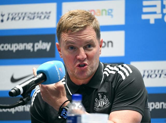 Newcastle United's manager Eddie Howe speaks during a pre-match press conference in Seoul on August 2, 2025, ahead of the friendly football match between Newcastle United and Tottenham Hotspur. (Photo by Jung Yeon-je / AFP)