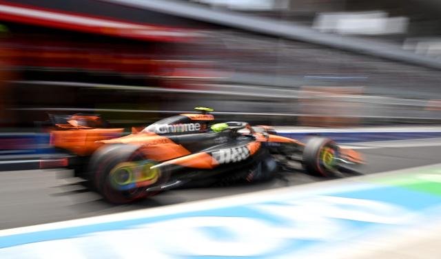 McLaren's British driver Lando Norris attends the third practice session ahead of the Formula One Hungarian Grand Prix at the Hungaroring circuit in Mogyorod near Budapest, Hungary, on August 2, 2025. (Photo by Attila KISBENEDEK / AFP)