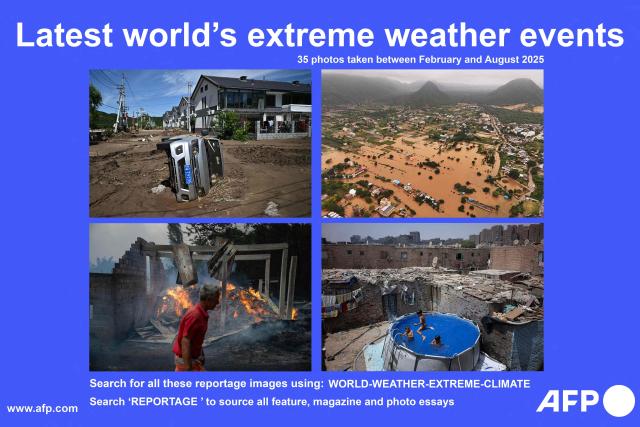AFP presents a reportage of 35 file pictures taken between February and August 2025 by various photographers of the latest extreme weather events in the world.
Search all these reportage images using: WORLD-WEATHER-EXTREME-CLIMATE
Search "REPORTAGE" to source all feature, magazine and photo essays.. Scientists warn the intensity and frequency of global extreme weather events will increase as the planet continues to heat up because of fossil fuel emissions. (Photo by AFP)