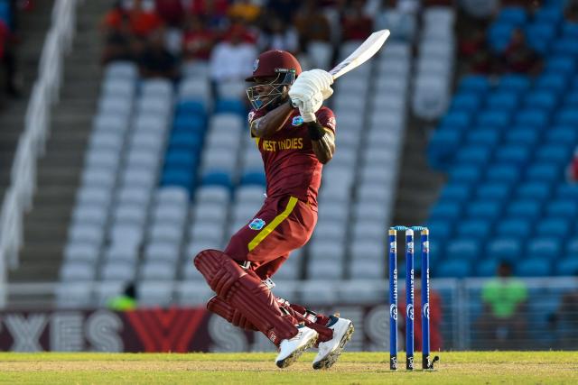Justin Greaves of West Indies during the second One Day International (ODI) cricket match between West Indies and Pakistan at Brian Lara Cricket Academy in Tarouba, San Fernando, Trinidad and Tobago on August 10, 2025. (Photo by Randy Brooks / AFP)