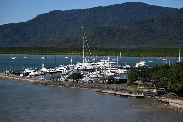 This aerial photo taken on August 17, 2025 shows the Cairns jetty on a warm day in Cairns, Queensland. (Photo by Saeed KHAN / AFP)