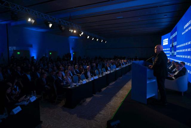 Brazil's Supreme Court Justice Minister Alexandre de Moraes speaks at the 24th LIDE Business Forum in Rio de Janeiro, Brazil on August 22, 2025. (Photo by MAURO PIMENTEL / AFP)