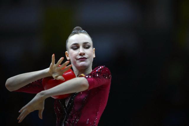 Germany's Darja Varfolomeev competes in the individual ball final of the 41st FIG Rhythmic Gymnastics World Championships in Rio de Janeiro, Brazil on August 24, 2025. (Photo by Mauro PIMENTEL / AFP)