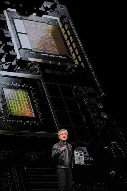 (FILES) Nvidia's CEO Jensen Huang delivers his keystone speech ahead of Computex 2024 in Taipei on June 2, 2024. Stock markets fluctuated on August 27, 2025, as investors braced for a key earnings update from AI giant Nvidia, whose robust growth has largely driven strong gains for tech stocks in recent months. (Photo by Sam Yeh / AFP)