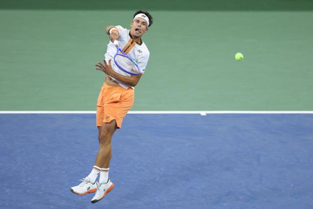 Germany’s Daniel Altmaier hits a forehand return to Greece’s Stefanos Tsitsipas during their men's singles second round tennis match on day five of the US Open tennis tournament at the USTA Billie Jean King National Tennis Center in New York City, on August 28, 2025. (Photo by CHARLY TRIBALLEAU / AFP)