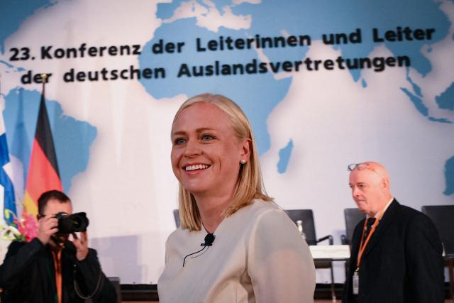 Finland's Foreign Minister Elina Valtonen attends the Conference of Ambassadors at the German Foreign Ministry in Berlin on Sepetmber 9, 2025. The conference, held from 8 to 11 September, brings together the heads of around 230 German missions abroad along with numerous high-ranking representatives from politics, business, science, and culture. (Photo by RALF HIRSCHBERGER / POOL / AFP)