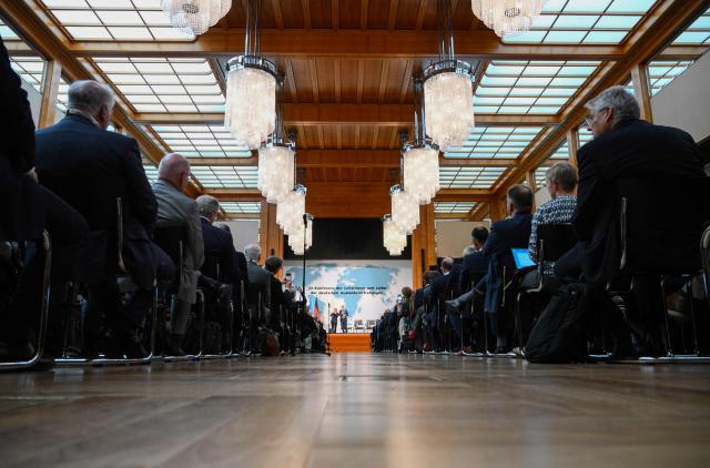 German Foreign Minister Johann Wadephul (C R) speaks on stage during the Conference of Ambassadors at the German Foreign Ministry in Berlin on Sepetmber 9, 2025. The conference, held from 8 to 11 September, brings together the heads of around 230 German missions abroad along with numerous high-ranking representatives from politics, business, science, and culture. (Photo by RALF HIRSCHBERGER / POOL / AFP)