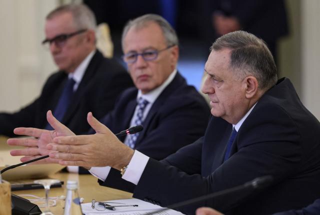 Bosnian Serb leader Milorad Dodik attends a meeting with Russian Foreign Minister in Moscow on September 9, 2025. (Photo by SERGEI ILNITSKY / POOL / AFP)