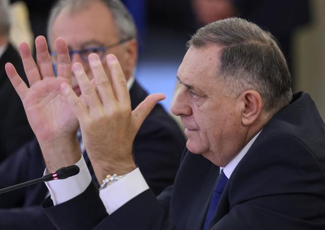 Bosnian Serb leader Milorad Dodik attends a meeting with Russian Foreign Minister in Moscow on September 9, 2025. (Photo by SERGEI ILNITSKY / POOL / AFP)