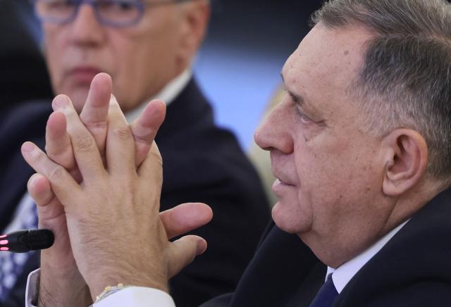 Bosnian Serb leader Milorad Dodik attends a meeting with Russian Foreign Minister in Moscow on September 9, 2025. (Photo by SERGEI ILNITSKY / POOL / AFP)