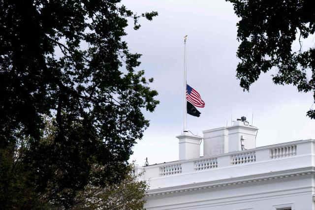 The US flag flies at half-staff on the roof of the White House in honor of conservative commentator Charlie Kirk who was shot and killed earlier today in Utah, in Washington, DC, on September 10, 2025. (Photo by SAUL LOEB / AFP)