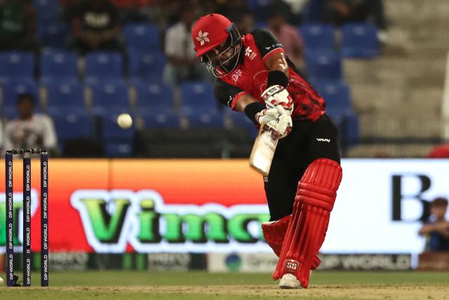 Hong Kong's Zeeshan Ali plays a shot during the Asia Cup 2025 Twenty20 international cricket match between Bangladesh and Hong Kong at the Sheikh Zayed Cricket Stadium in Abu Dhabi on September 11, 2025. (Photo by Fadel SENNA / AFP)