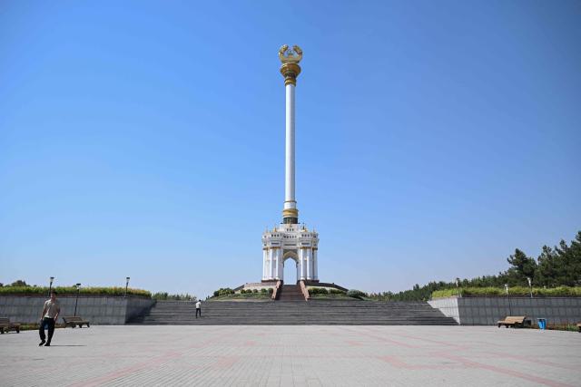 This photograph shows a general view of the Victory Park with the Independence Monument in the background in Dushanbe, Tajikistan's capital on September 12, 2025. (Photo by PRAKASH MATHEMA / AFP)