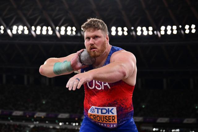 US' athlete Ryan Crouser competes in the men's shot put final during the World Athletics Championships in Tokyo on September 13, 2025. (Photo by Ben STANSALL / AFP)