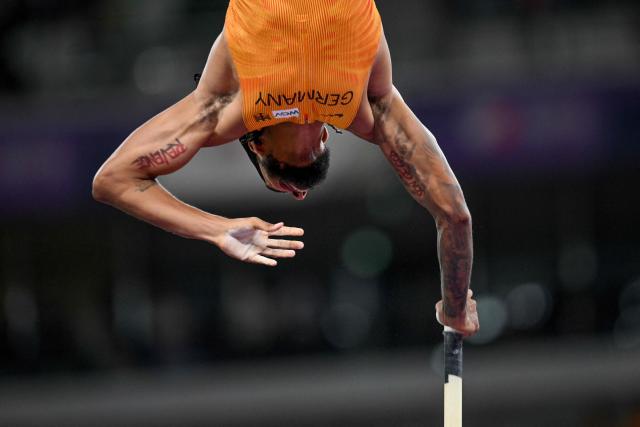 Germany's athlete Bo Kanda Lita Baehre competes in the men's shot put final during the World Athletics Championships in Tokyo on September 13, 2025. (Photo by Andrej ISAKOVIC / AFP)